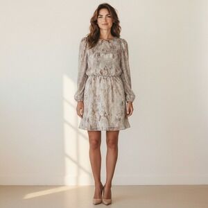 White House Black Market Mini Dress Metallic Boho Long Slit Sleeve Whimsy SZ 00